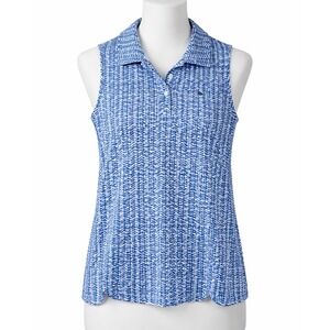 Vineyard Vines Womens Blue Herringbone‎ Sleeveless Polo Shirt Size S Performance